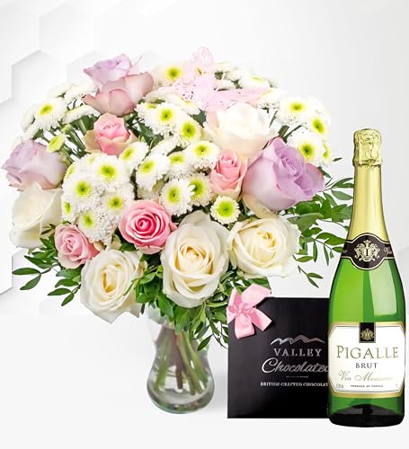 Set de Regalo Sorpresa Rose Medley - Ramo de Flores – Regalo Flores Frescas para Cumpleaños o Día de la Madre – Arreglo de Lujo con Entrega al Día Siguiente – Sorpresa Elegante para Ella