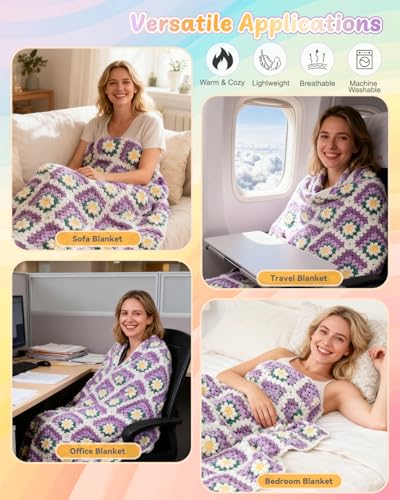Image of Coopay Crochet Blanket Kit for Beginners, Easy 3D Granny Square Blanket Kit | Crochet Kit W /Video Tutorial & Digital Instructions, All Accessories Included, Easy Knitting to Create Granny Square Blanket