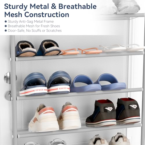 Image of Whitmor 36 Pair Over The Door Shoe Organizer, 12 Tier Hanging Shoe Organizer, Heavy Duty Metal & Mesh Shoe Holder, Hanging Shoe Rack for Closet Organizer & Storage, 74 inchH x 21.7 inchW x 7.5 inchD, Grey