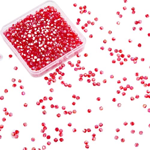 SOFPLATE 1 Caja de 1000 Cuentas Bicono Rojas de 4mm Cuentas de Cristal Facetadas Sueltas A Granel de Color Liso AB Lisas Brillantes Y Transparentes Espaciadores para Hacer Joyas Accesorios Pendientes