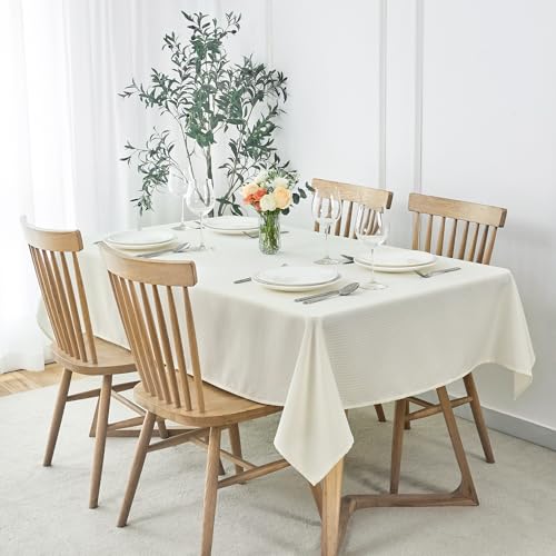 Image of maxmill Square Jacquard Tablecloth Waterproof Spillproof Wrinkle Resistant Soft Weaved Design Table Cloth for Dinner and Party Washable Fabric Cover, Indoor and Outdoor Use, 60 x 60 Inch, Ivory