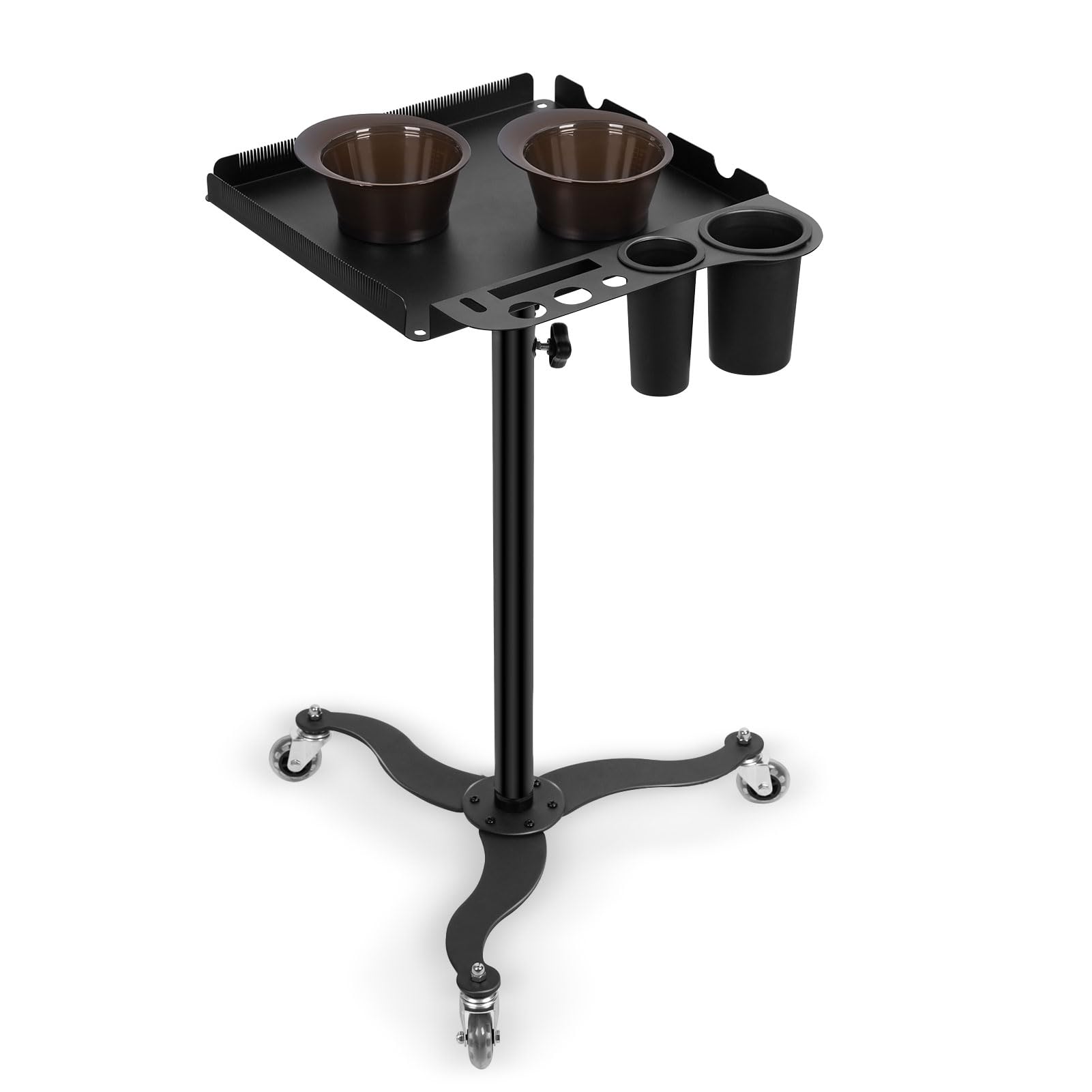 Makamsui Salon Tray Cart on Wheels, Salon Tray Cart with Storage Platform, Salon Trolley Tattoo Tray with 2 Magnetic Bowls, Height Adjustable Hair Extension Tool Tray for Salon & Spa Use 1 Set