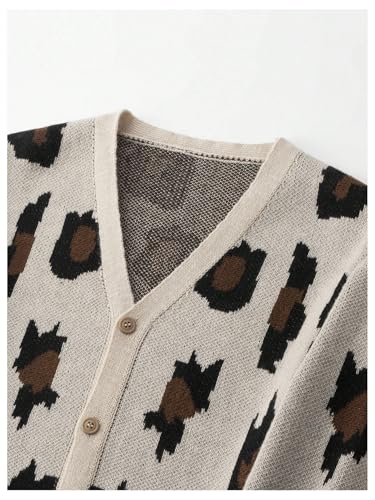 SOLY HUX Men's Leopard Button Down Cardigan V Neck Long Sleeve Outerwear Fall Clothes3