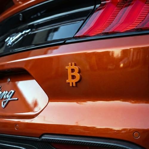 Image of 3D Bitcoin Logo Car Emblem Badge - Bitcoin Car Decal - ABS Plastic Weather Resistant Paint-Safe Easy Application 1.75in x 2.5in (Orange)
