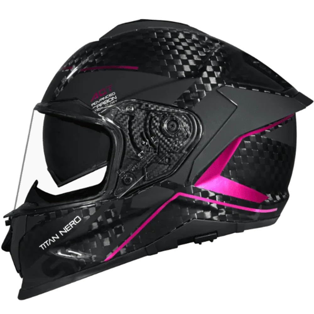 SMK Titan Carbon Nero Rosa Cromado - Casco de Moto Integral en Fibra de Carbono con Visor Solar Interior, Unisex Helmets Hombre y Mujer, Homologado 22.06