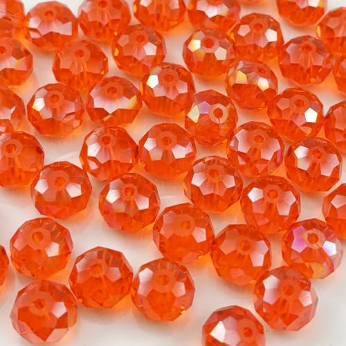 YHYPOCI 100pcs 8mm Crystal Glass Beads for Crafts Faceted Rondelle Glass Beads for Jewelry Making Crystal Spacer Beads for Necklaces Bracelets Earrings DIY Craft(Orange AB)