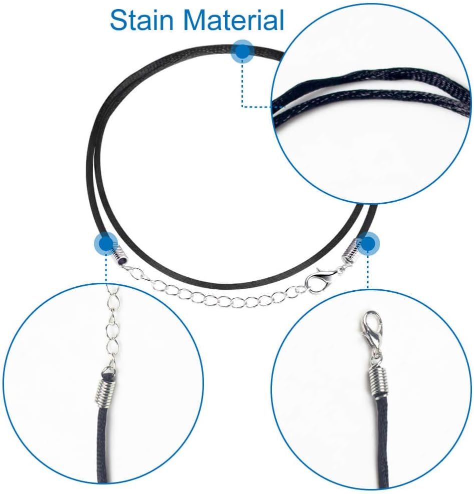 Selizo 100Pcs Satin Silk Necklace Cord with Lobster Clasp and Extension Chain