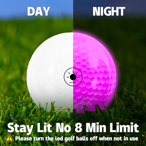 THIODOON Golfbälle, die im Dunkeln leuchten, durch Licht aktiviert, 7 Farben, bleiben beleuchtet, einfaches Ein- und Ausschalten mit Taschenlampe, leuchtende Golfbälle für nächtliches Golfen, 6er-Pack