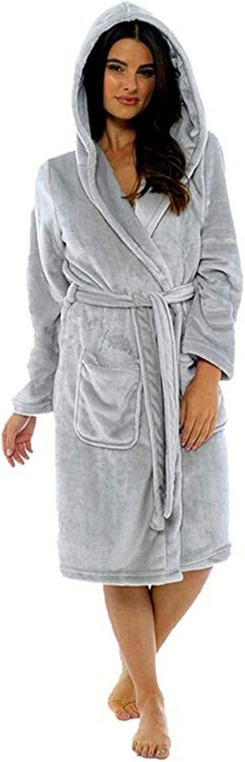Women's Hooded Fleece Robe, Long Plush Robes for Womens with Hood Soft Warm Spa Bathrobe
