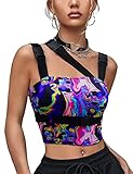 CYCLAMEN Women's Buckle Tank Tops Sleeveless Tube Crop Cami Tops Rave Gothic Punk Streetwear Shirt, Muticolor, M