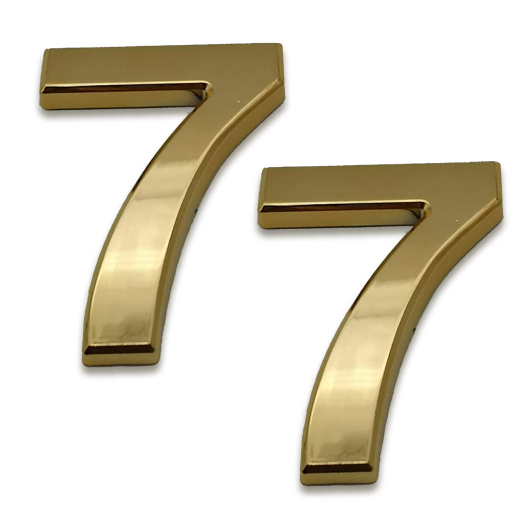 4 Inch Mailbox Numbers #7, Self Adhesive Door Adress Number Stickers for House Door, Apartment, Hotel Room, Outside or Yard Available, Metal Shiny, Pack of 2. (4 Inch - NO.7, Gold）