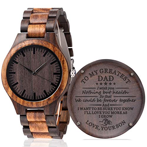 Fodiyaer Personalized Watch for Dad from Son Engraved Wood Watch Dad Gifts from Son, Christmas,...