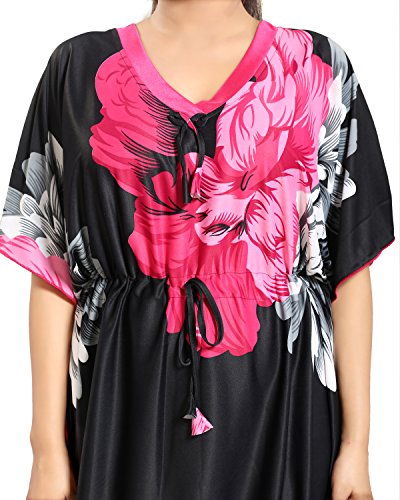 Image of Noty Women's Kaftan Nighty | Serena Fabric | Floral Print Maxi | Short Sleeves | V Shaped Neck