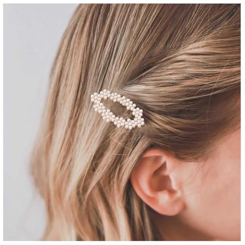 Pasador de pelo dorado con perlas de diseño ovalado exclusivo para mujer