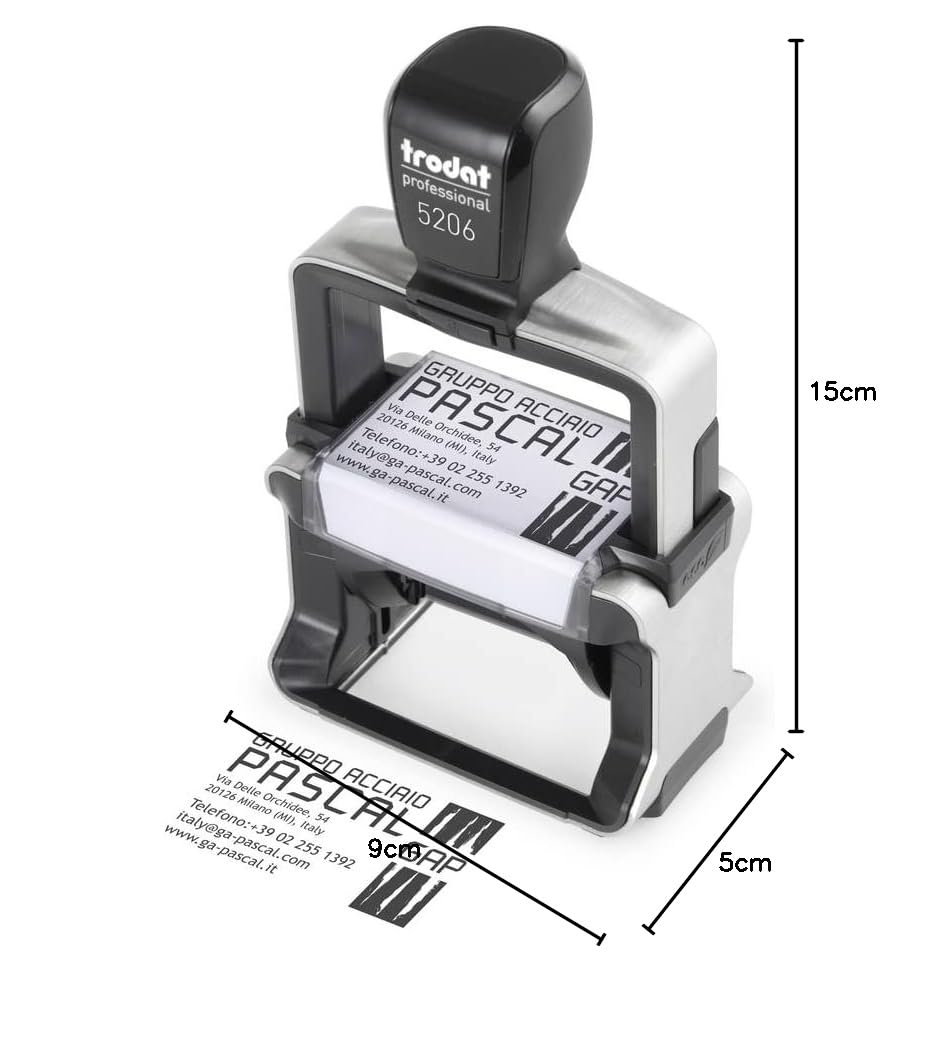 Trodat Professional 5206 Timbro Personalizzato, Autoinchiostrante, Impronta 56x33 mm, Max 8 righe, Struttura Acciaio Inox Spazzolato, Cartuccia Nera, Robusto per Uso Intensivo, Ufficio, Magazzino