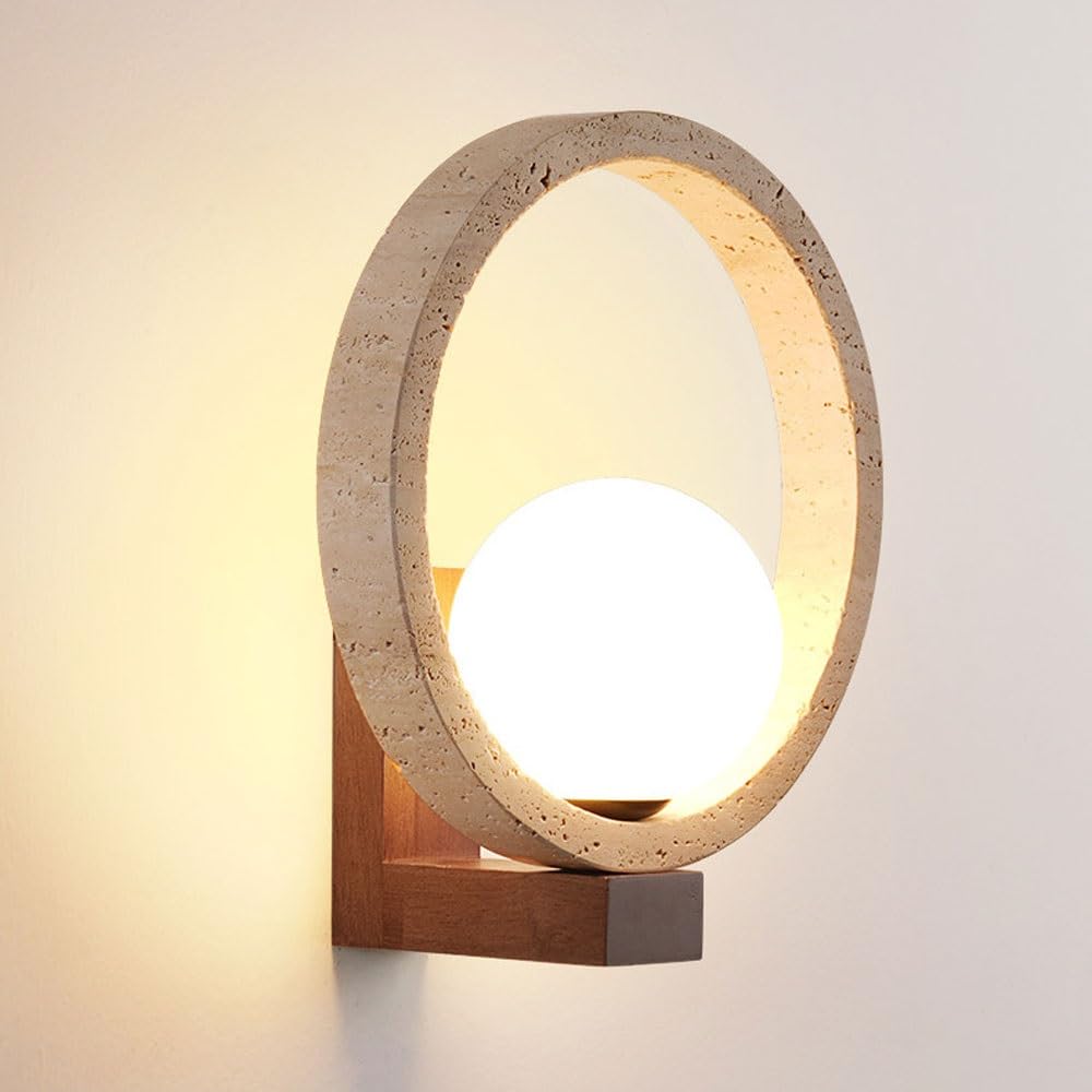 SXWNBIFH 25cm Natural Travertine Wall Sconce Solid Wood Wall Mounted Bathroom Light Hardwired Farmhouse Rustic Wall Mounted Lamp Mid Century Modern Wall Lighting G9 for Bedroom Living Room Bedside