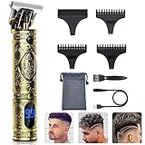 Haarschneidemaschine Herren, Professionelles Haarschneider, Elektrischer Bartschneider für Männer, Wiederaufladbarer Kabelloser Haarschnitt T-Blade Rasierer mit LED-Anzeige und 3 Führungskämmen