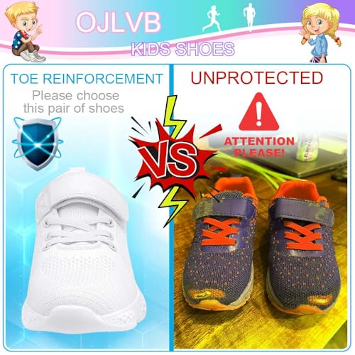 OJLVB Sneakers for Girls and Boys, Kids Running Tennis Shoes, Gym Trail Track Athletic Walking Shoe White 11.52