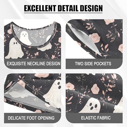 Halloween Ghosts Flowers Pajama Set Pajamas Sleepwear Nightwear Loungewear Clothes Set B04050474