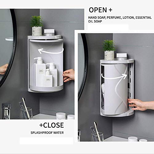 Image of VBM 360 Rotating Corner Shelves,3 Tier Storage Cabinet Towel Holder Rack, Corner Cabinets with Doors and Shelves for Bathroom Bathtub Toilet Table