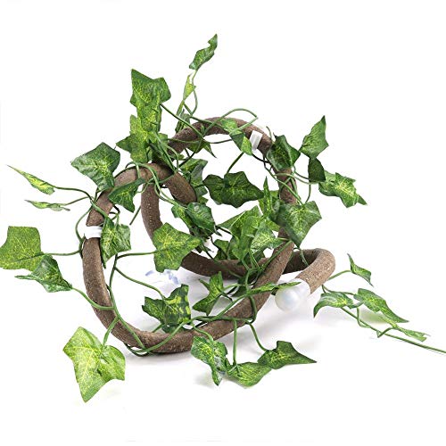 Pssopp Rettile Ramo rampicante Rettile Flessibile Viti Jungle Terrarium Rattan Pet Habitat Decor con Ventose e Foglia realistica per Geco lucertole Camaleonte(3.28ft Rattan + Foglie di