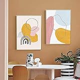 Leinwand Wandkunst 2 Stück 60x80cm kein RahmenDekoration Malerei Abstrakte Bunte Geometrische Muster Blatt Linie Poster Wand Kunstdruck Moderne Wohnwand