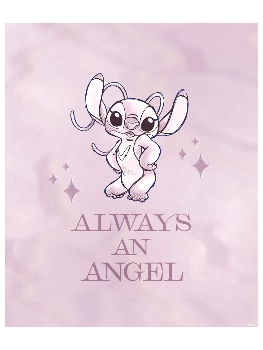 Komar Stitch Always an Angel - Size 30 x 40 cm - Disney Wall Art Print Poster Nursery Pink