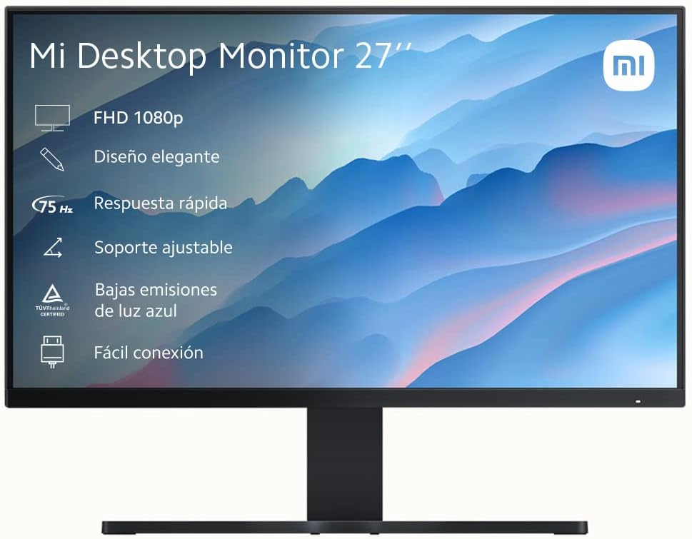 Xiaomi Mi Desktop Monitor 27, Display FHD IPS, Design Elegante, Luce Blu Bassa, ‎Nero
