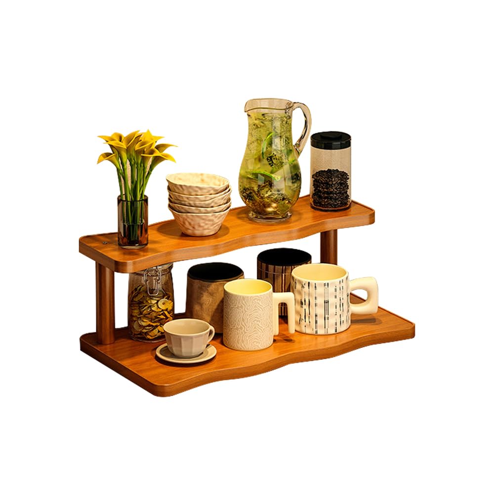 Uck-Kit 2Tier Wooden Mug Holder Countertop, Coffee Station Organizer, Counter Shelf For Tea Coffee Bar Accessories, Matcha Stand, Cup Display, Kitchen Condiment Storage Rack,,11.81In