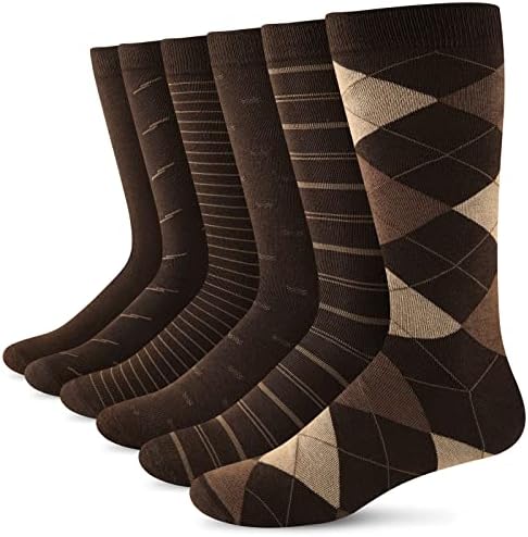 Yousu Mens Dress Socks Business Casual Solid Cotton Crew Sock 6 Pairs