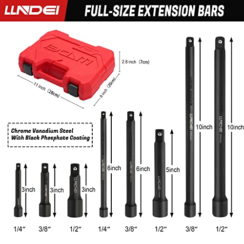 Llndei 43Pcs Drive Tool Socket Accessory Set 1/4 3/8 1/2-Inch, 3/8 1/2-Inch Dual Head 72-Tooth 2 Way Ratchet Handle|Socket Adapters|Extensions|Universal Joints|Impact Coupler, Cr-V Steel (Black) #TOP5