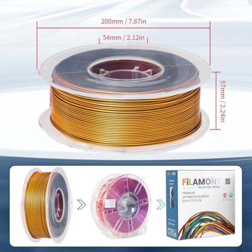 Image of FiLAMONT PLA Silk Filament 1.75mm, 3D Printer Filament, Shiny Silk 1.75 PLA Filament, 1kg(2.2Lbs) /Spool (TRI Silk RED Gold Black)