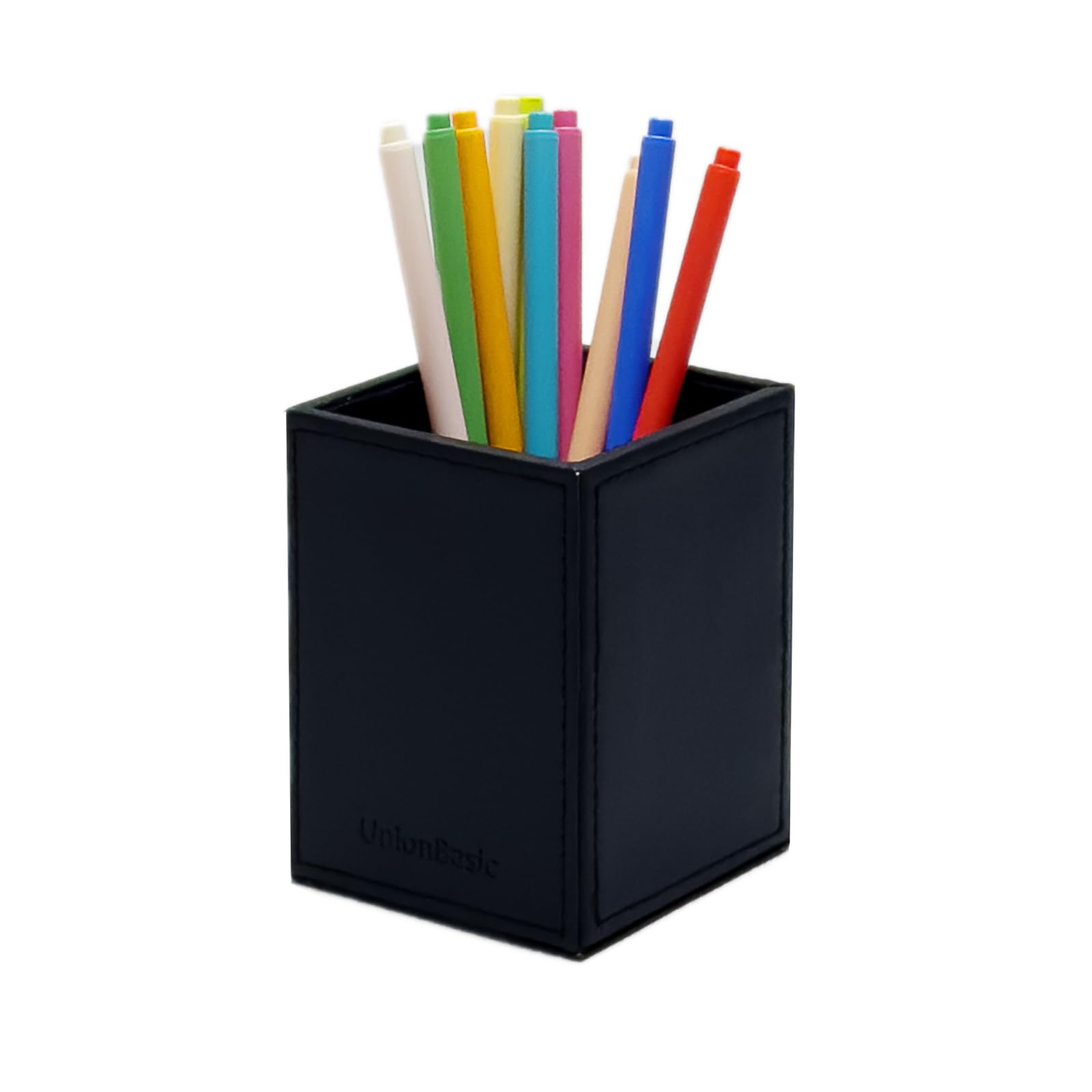 Square Pen Holder, Leather Pencil Cup, Desktop Caddy Stationery Organizer, Black