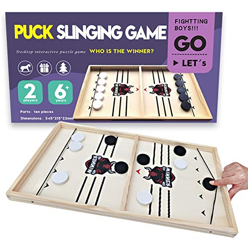 Fast Sling Puck Game Sling Games Wooden Hockey Game Sling Puck Foosball Winner Board Sport Toys Parent-Child Table Desktop Battle Game Desktop Sport Board Game for Adults and Kids (21.3in x 11.8in)