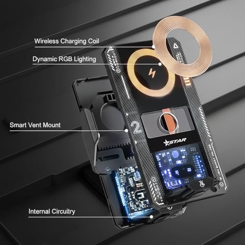 Image of GVC 66W Wireless Car Charger Mount with Auto-Clamping | Fast Charging Phone Holder for Car | 360 Rotation | Vent /Dashboard Mount | Compatible with iPhone & Android (Grey)
