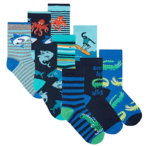 9 Pairs Boys Novelty Cotton Rich Socks Dinosaurs Space Stars Monster Skulls New