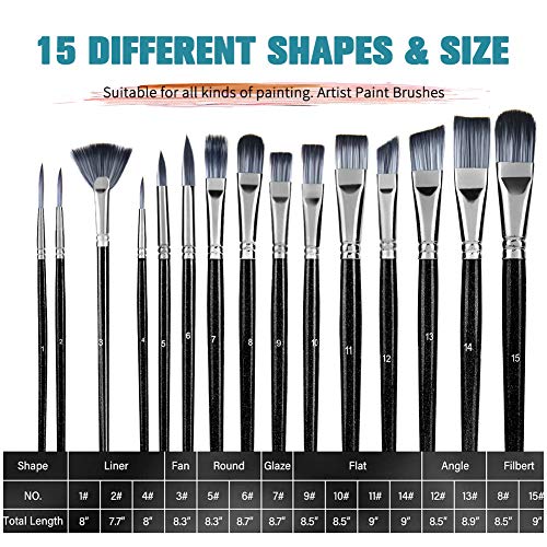Zidwzidwei Pinceaux Set de Peinture, Artiste Pinceaux de Peinture pour Acrylique, Huile, Aquarelle, Gouache, avec Étui à Pinceaux et Outils de Tonification, Parfait pour Débutants et Professionnels - Image 3