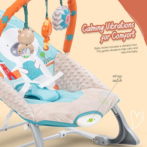 Image of Baybee 5 in 1 Baby Rocker and Feeding Chair for Babies | Portable Rocking Chair for Kids with Parent Handle, Multi Position Recline, Food Tray & Music | Baby Bouncers 0 to 3 Years Boys Girls (Blue & Grey)
