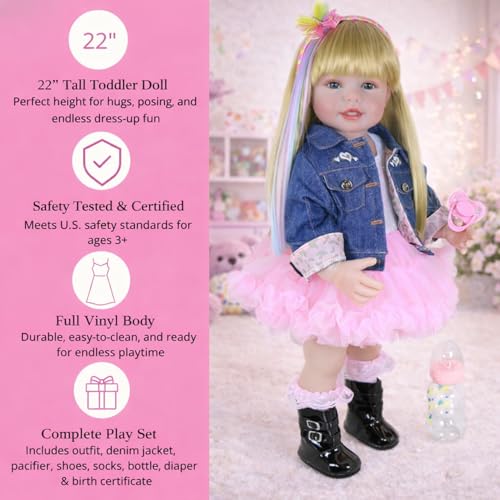 Muñeca Rainbow Dreams Reborn 22" con vestido y accesorios miniatura 2