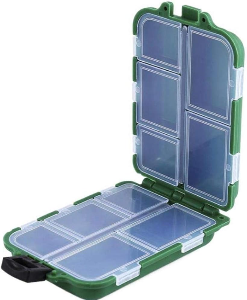 Portable Plastic Fishing Tackle Box, Fishing Gear Storage Box with 10 Compartments & Transparent Covers, Ideal for Hooks, Weights, Lures & Accessories (green)