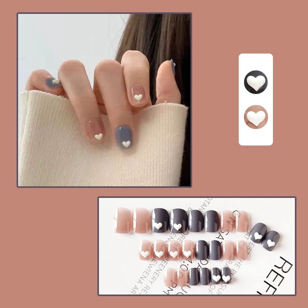 Jurhomie 24pcs/Box Press On Nails Artificial Detachable Full Cover Short Round/Square Head False Nails Fake Nails Wearable Nail Tips(02) : Beauty & Personal Care