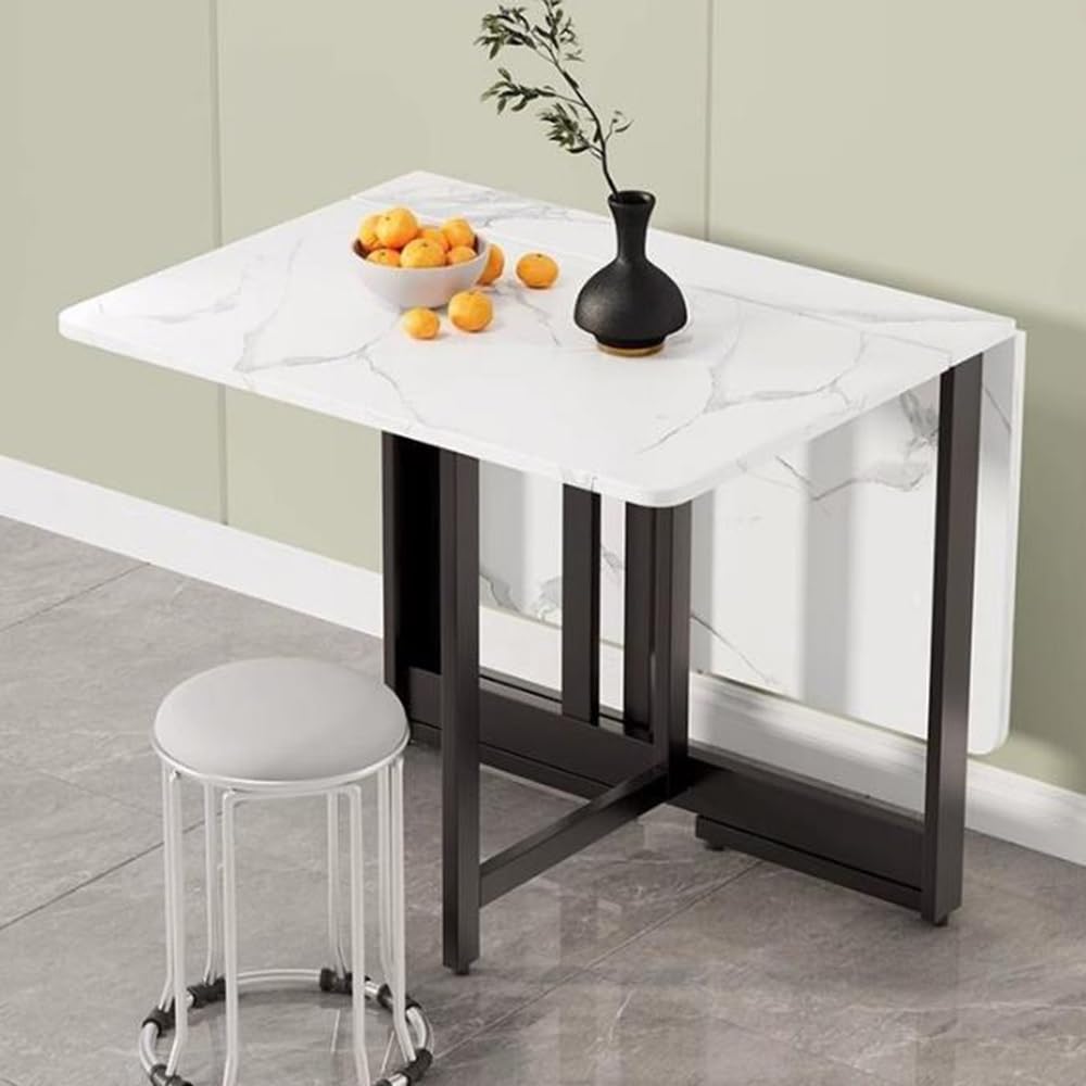Marmurowy stół do jadalni 140 cm rozkładany drewniany stół konsolowy do kuchni biały składany design do użytku wewnątrz (140 x 80 cm) - eleganckie meble domowe