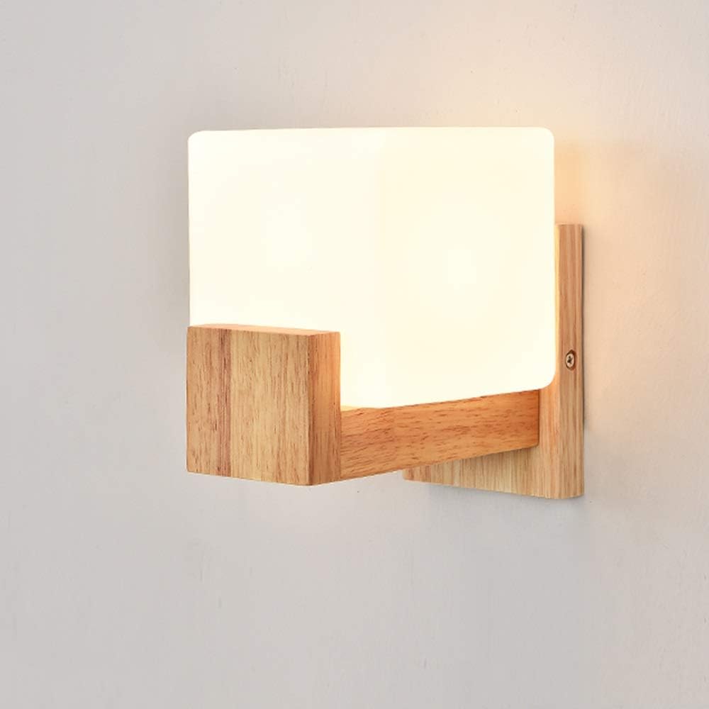 Zhengtufuzhuang Nordic Creative Modern Minimalist Wall Lamp Bedroom Living Room Hall Solid Wood Glass Lamp Lamp Light Width 12 cm High 18 cm from The Wall 18cm1-3 Square Fine Carving Pattern