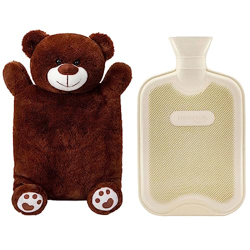 Image of HomeTop Premium Classic Rubber Hot or Cold Water Bottle with Cute Stuffed Bear Cover