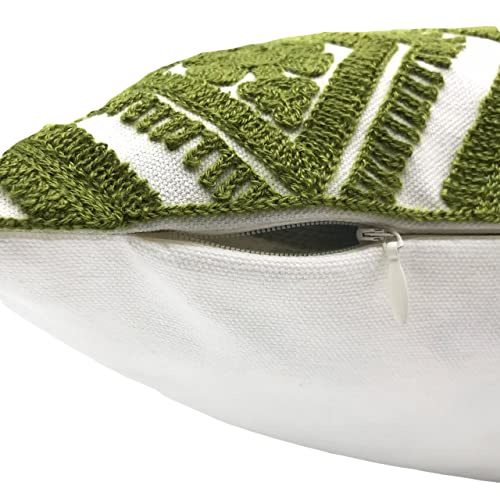 Alysheer Embroidered Decorative Throw Pillow Cover 18"X18", Boho Geometric Modern Thick Embroidery Pattern, Durable Cotton Canvas Soft Cushion Case For Sofa Couch Bed Living Room (Olive Green) #TOP5