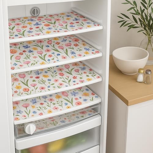 Image of WWW.THROWPILLOW.IN 250-400L Double Door Fridge Tray Mats |Spring Floral Fabric Liners for Refrigerator Main Trays, Veg Drawer & Bottle Racks|450 GSM, Non-Plastic, Machine Washable, Durable|10 PC