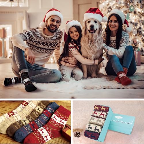 Image of ICEIVY Womens Socks 5 Pairs Wool Warm Cotton Thick Vintage Casual Winter Cabin Crew Fuzzy Socks Gifts For Women