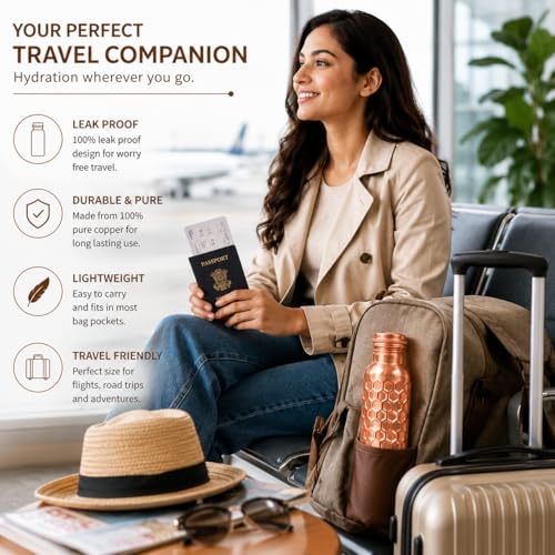 Image of 100% Pure Copper Water bottle 32 Oz with Cleaning brush, Diamond Design