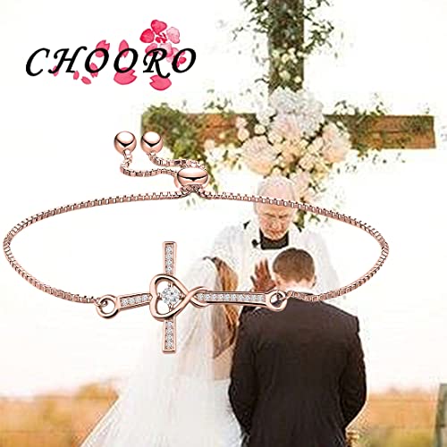 Image of CHOORO Christian Jewelry Sideways Cross Bracelet Side Cross Adjustable Bracelet Christian Bracelet Religious Jewelry Baptism Bracelet Confirmation Bracelet