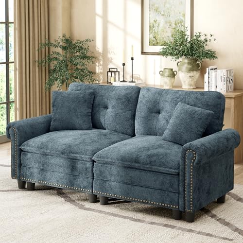 Image of HERA'S HOUSE 73.2 inch Modular Loveseat Cloud Couch Deep Seats & Rolled Arms | Mid-Century Modern 2-Seater Loveseat, Cyan, Nailhead Trim, Wider & Deeper Seats, Soft Chenille Sofa for Living Room Bedroom